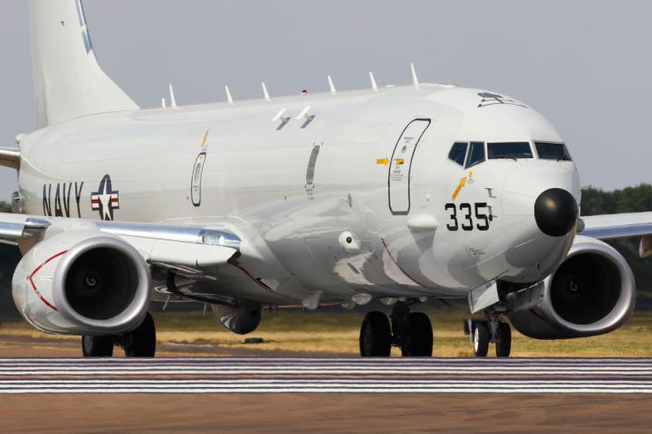 Un Boeing P-8A Poseidon de la Marina de EEUU, en la base británica de Fairford.