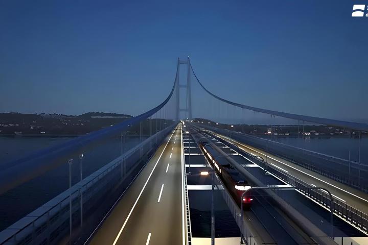 Vista de la carretera del puente del estrecho de Messina.