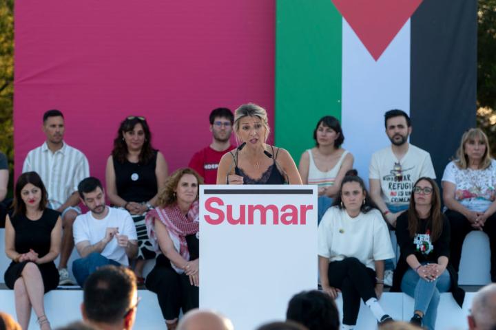 Imagen de archivo de un acto de Sumar. La vicepresidenta segunda del Gobierno, Yolanda Díaz, interviniendo.