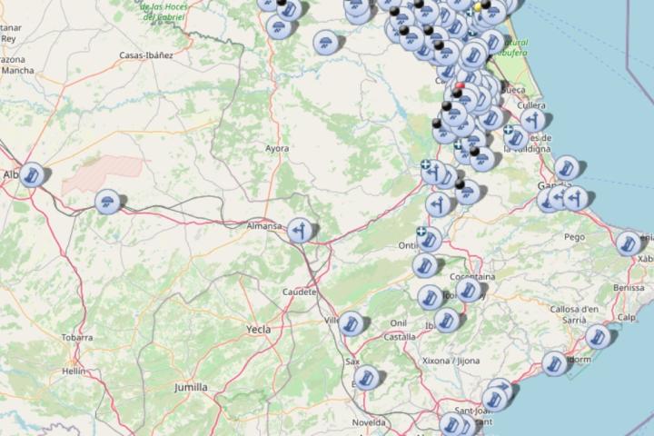 Mapa de la DGT de cortes de carreteras
