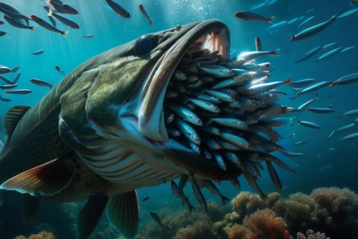 Recreación de un bacalao devorando capelanes realizada con inteligencia artificial