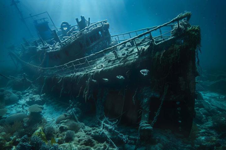 Recreación de un barco encallado en las profundidades del mar