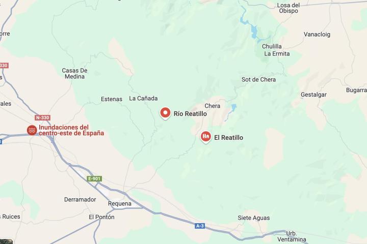 Ubicación de El Reatillo, cerca de Requena.