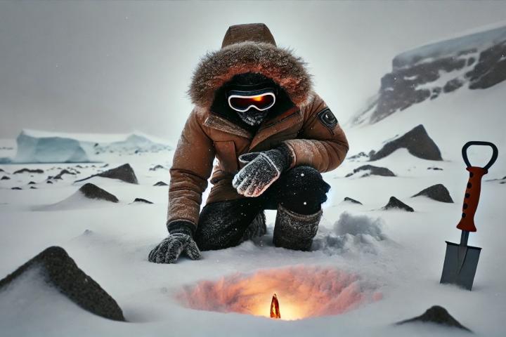 Ilustración digital (IA) de un hallazgo de ámbar en la Antártida.