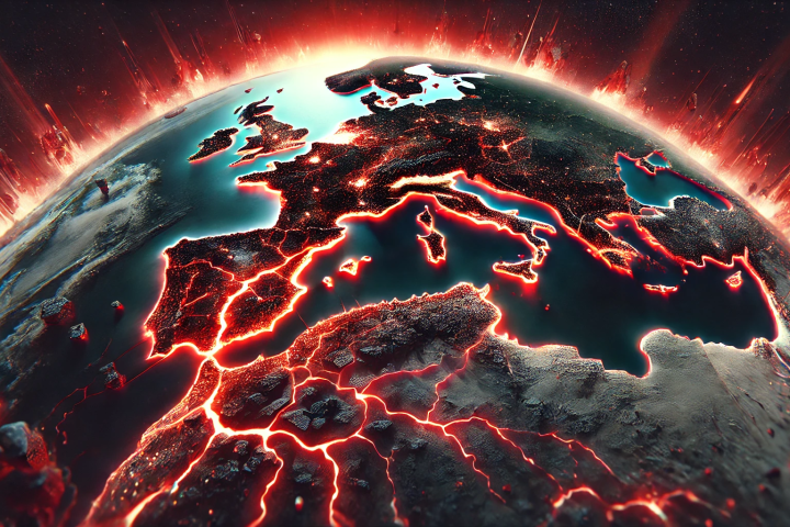 Ilustración de La Tierra desintegrándose como si estuviera comenzando un terremoto global.