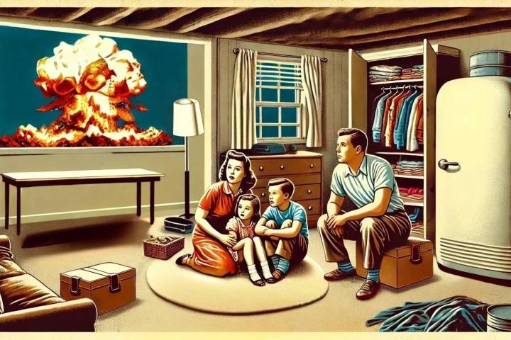 Familia preparándose para una catástrofe nuclear