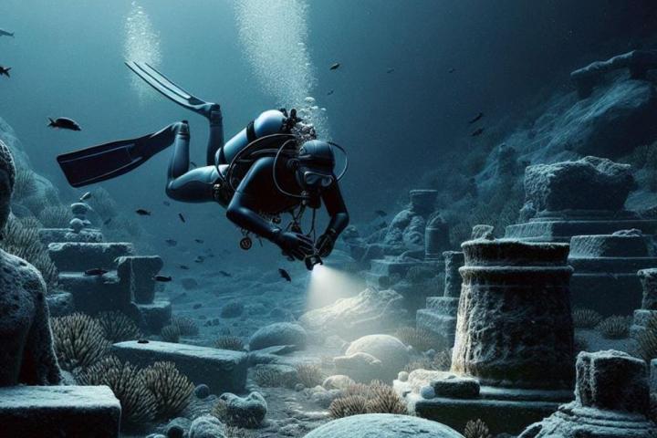 Ilustración digital (IA) de un submarinista.