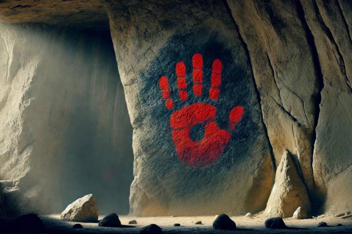 Mano misteriosa en una cueva