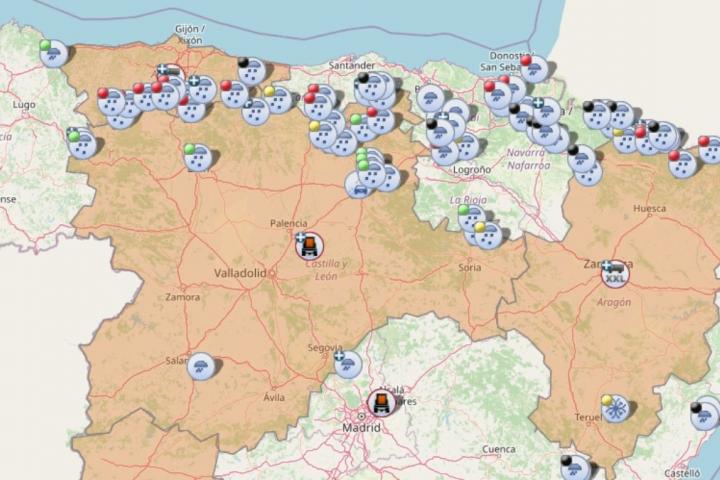Mapa de cortes de tráfico por el temporal de la DGT