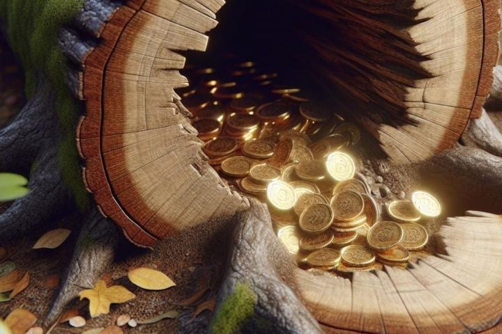 Recreación de un tesoro escondido en un árbol