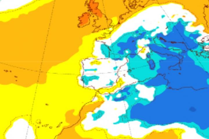 Predicción de anomalías de temperaturas de la AEMET para la semana de Nochebuena.
