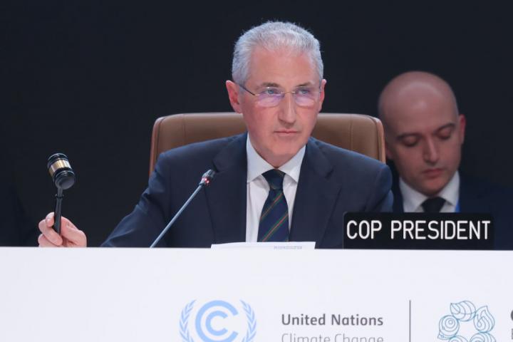 Imagen de archivo del presidente de la última cumbre climática COP29, Mukhtar Babayev, en Bakú (Azeirbayán).