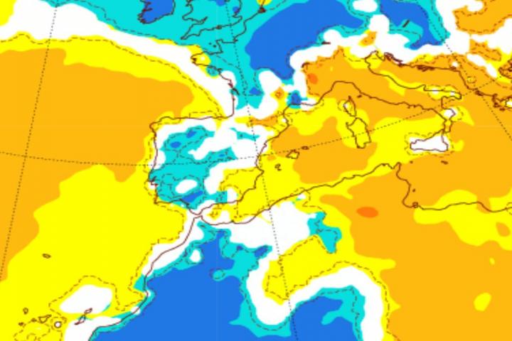Mapa de anomalías de temperaturas de la AEMET.