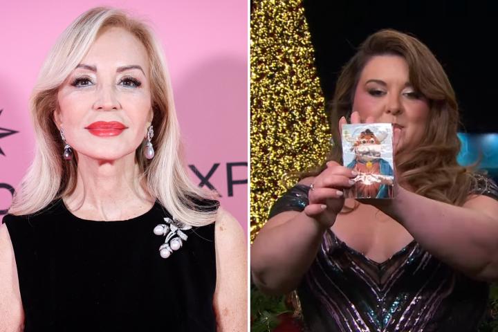 Carmen Lomana y Lalachus, con la estampita de la vaquilla