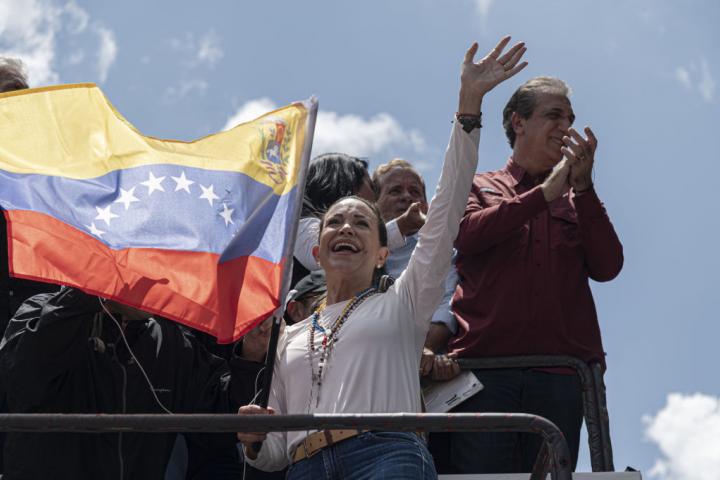María Corina Machado en una manifestación anterior en Venezuela.