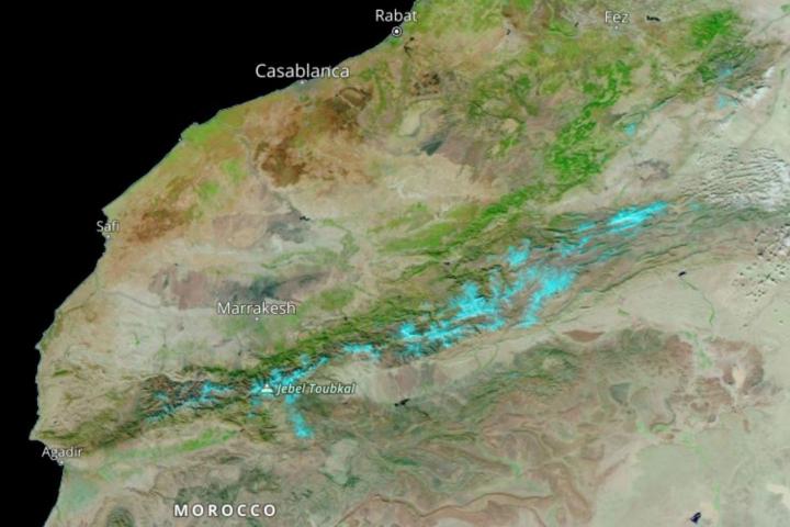 La imagen de la NASA que muestra la nieve en Marruecos