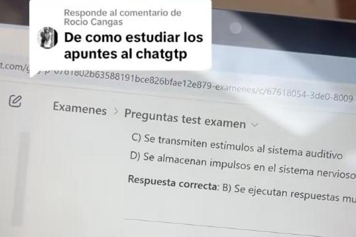 Pantallazo del vídeo viral de TikTok que usa ChatGPT para inventarse un examen.