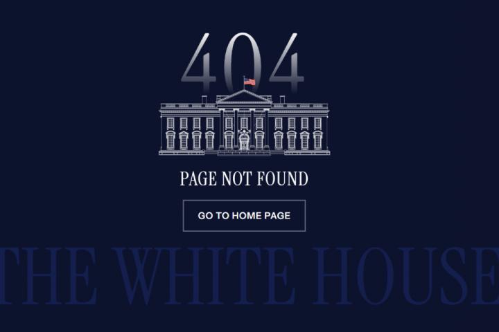 Página 404 de la web de la Casa Blanca