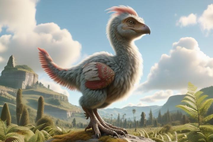 Un pollo dinosaurio creado con IA.