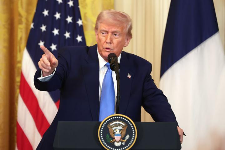 Donald Trump, en la rueda de prensa posterior a su encuentro con Emmanuel Macron en la Casa Blanca