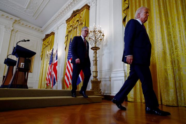 El presidente británico, Keir Starmer, y el presidente de Estados Unidos, Donald Trump, en su encuentro este jueves en Washington.