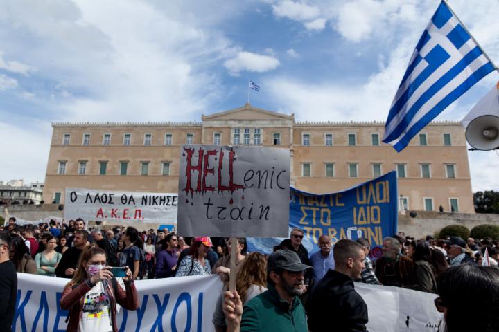 Protestas en el primer aniversario de la tragedia ferroviaria de Tempe.