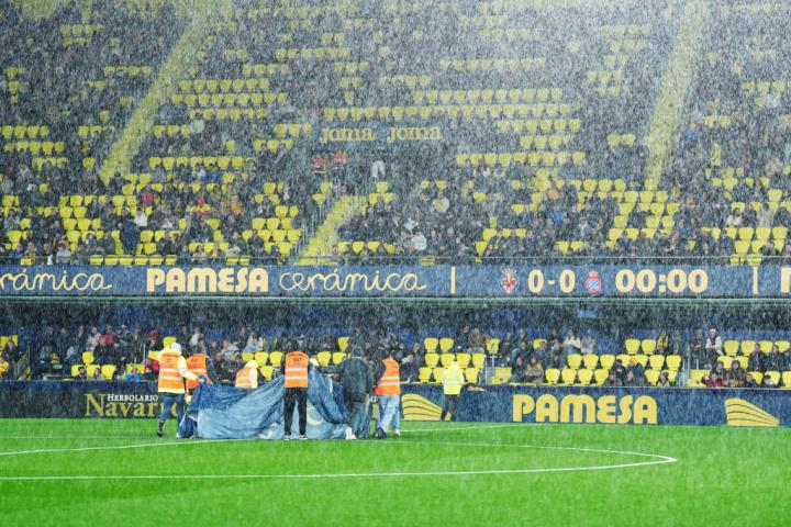 Lluvia torrencial que obligó a suspender el Villarreal-Espanyol