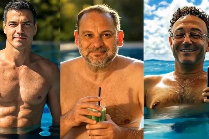 Imágenes generadas con Inteligencia Artificial que ha difundido el Partido Popular en una campaña contra el PSOE en el que lo compara con La Isla de las Tentaciones.