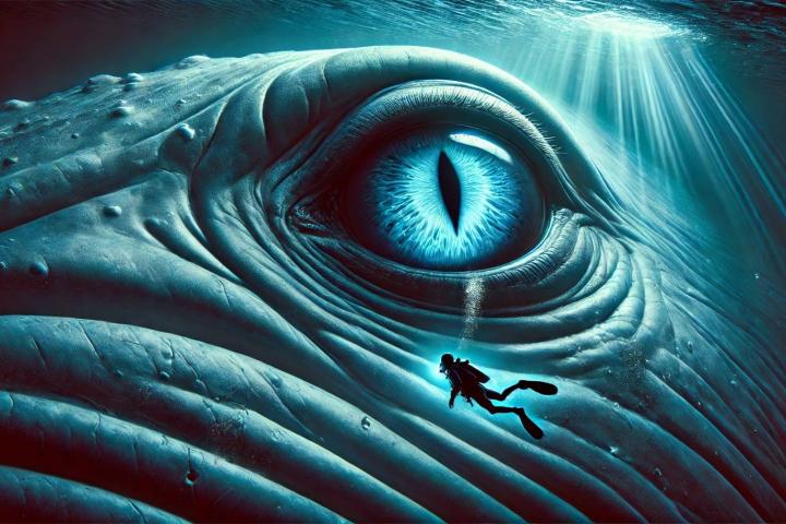 El ojo de una ballena, en una imagen creada con inteligencia artificial.