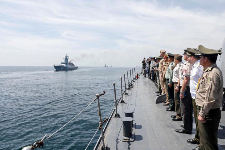 Buques de guerra, en el ejercicio conjunto deIrán, China y Rusia en el Golfo de Omán.