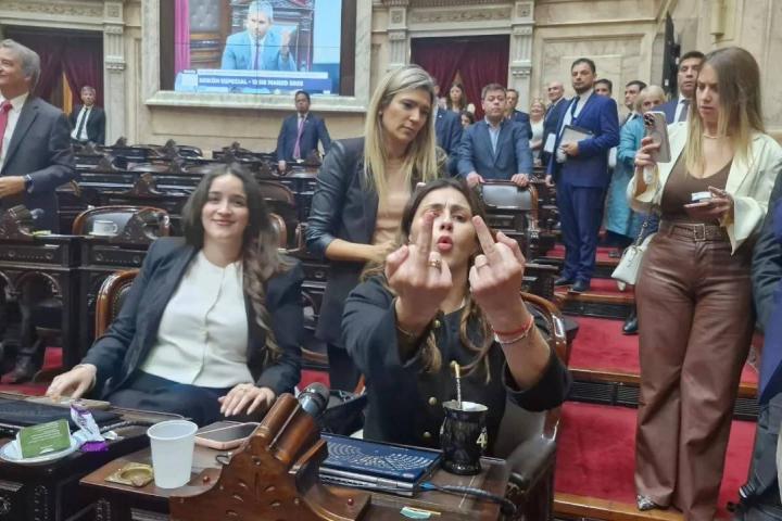 La diputada Marcela Pagano, sentada en su escaño, en una imagen difundida en redes sociales.