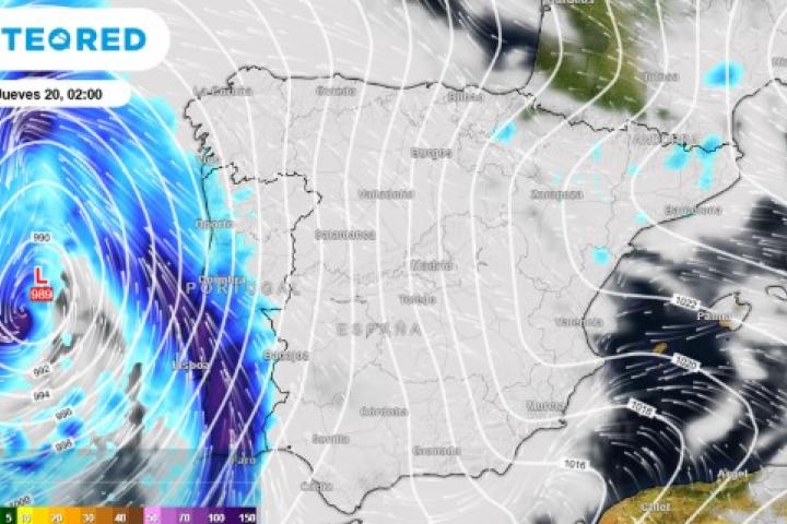 Mapa de Meteored ante la llegada de Martinho