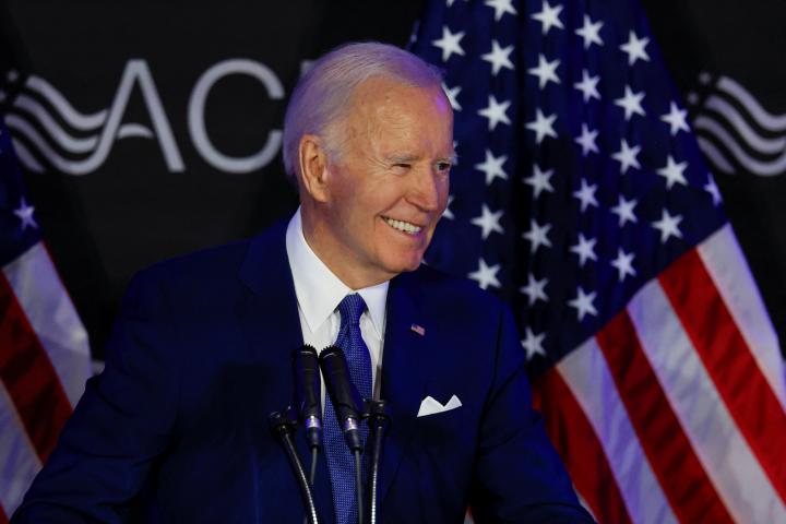 Joe Biden en su primer discurso político tras su salida de la Casa Blanca.
