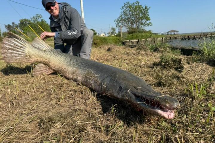 Art Weston posa con el ejemplar prehistórico capturado en un lado de EEUU.