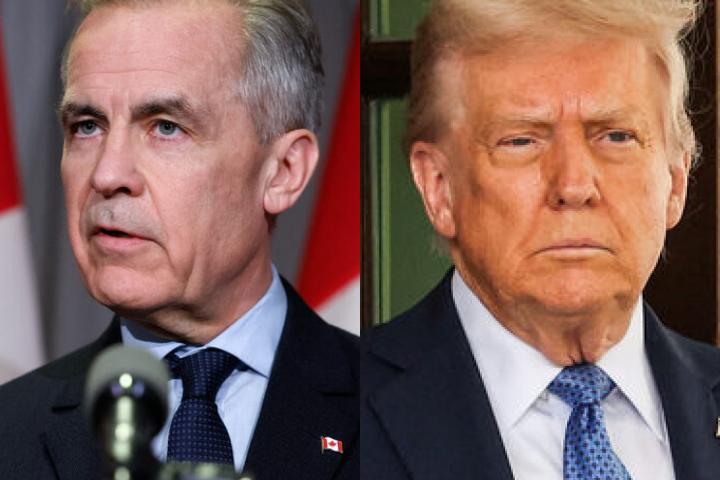 El primer ministro canadiense en funciones, Mark Carney; y el mandatario estadounidense, Donald Trump; en sendas imágenes de archivo.