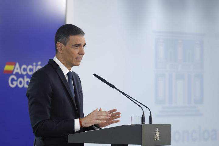 Pedro Sánchez, en una comparecencia en La Moncloa