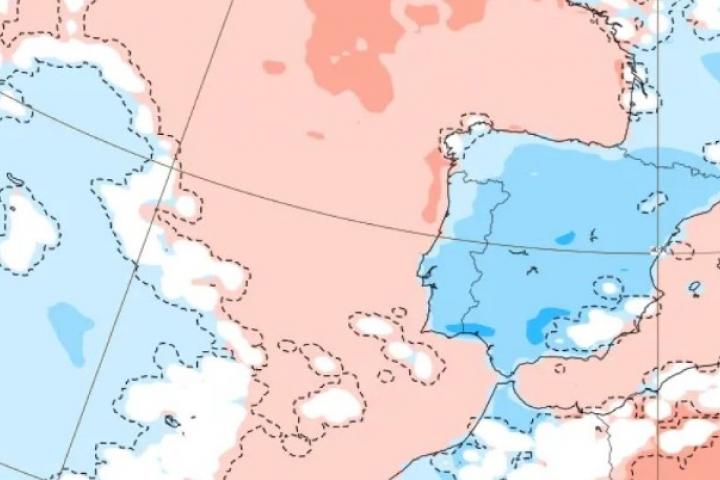 Mapa compartido por la AEMET sobre la anomalía de temperaturas en España