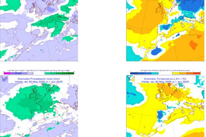 Mapas de previsión de AEMET para las dos próximas semanas