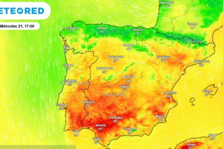 Mapa de Meteored para el miércoles