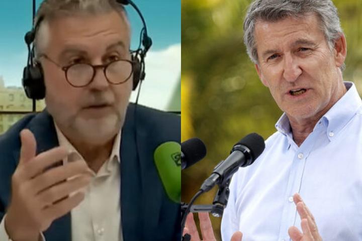 Combo de imágenes con el director de 'Más de uno' en Onda Cero, Carlos Alsina, y el presidente nacional del PP, Alberto Núñez Feijóo.