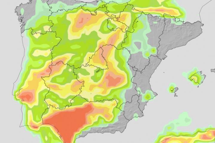 Mapa de probabilidad de variación de la temperatura máxima entre 2° y 6° de este viernes 13 de junio de 2025