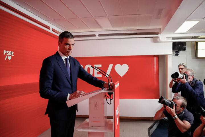 El presidente del Gobierno y líder del PSOE, Pedro Sánchez, este jueves en Ferraz.