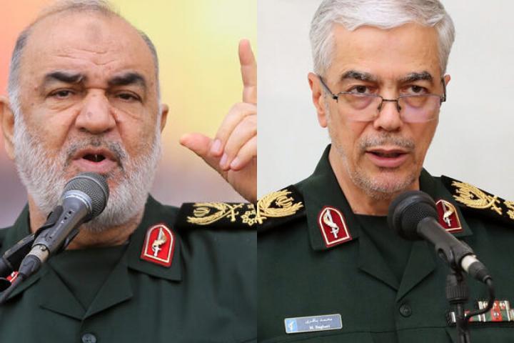 El comandante en jefe de la Guardia Revolucionaria de Irán, el general Hosein Salamí, y el jefe del estado mayor de las fuerzas armadas de Irán, Mohammad Bagheri; en sendas imágenes de archivo.
