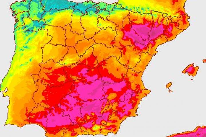 Mapa de temperaturas máximas del sábado 14 de junio de 2025