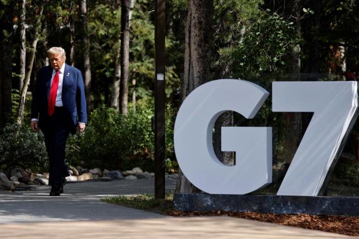 El presidente de EEUU, Donald Trump, a su llegada a la cumbre del G7 en Canadá.