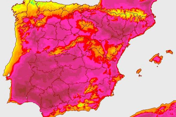 Mapa de temperaturas máximas del martes 1 de julio de 2025