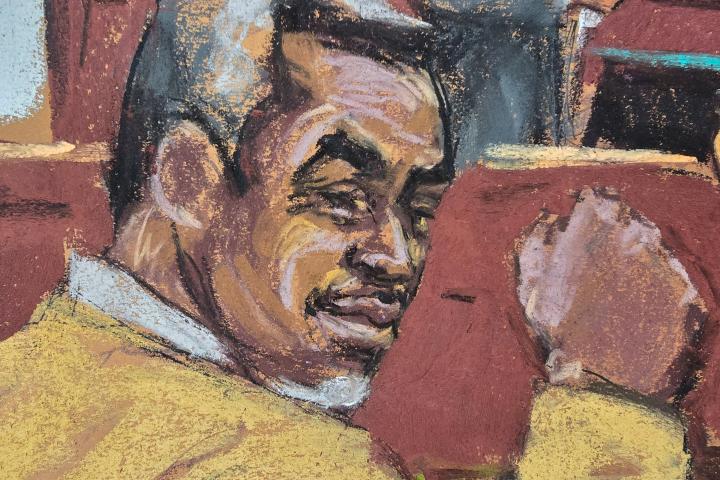 Retrat del rapero Sean "Diddy" Combs, realizado en la sala del tribunal, después de que se conociese el veredicto del jurado.