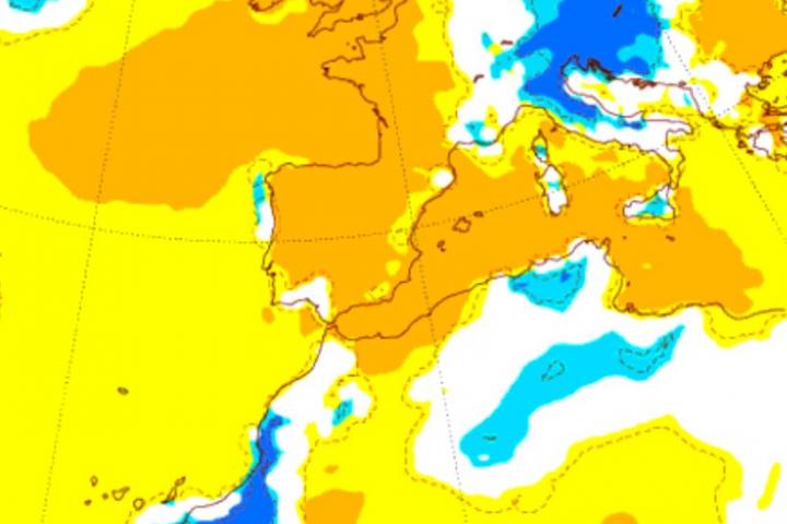 Mapa de anomalías de temperaturas del 7 al 13 de julio de 2025