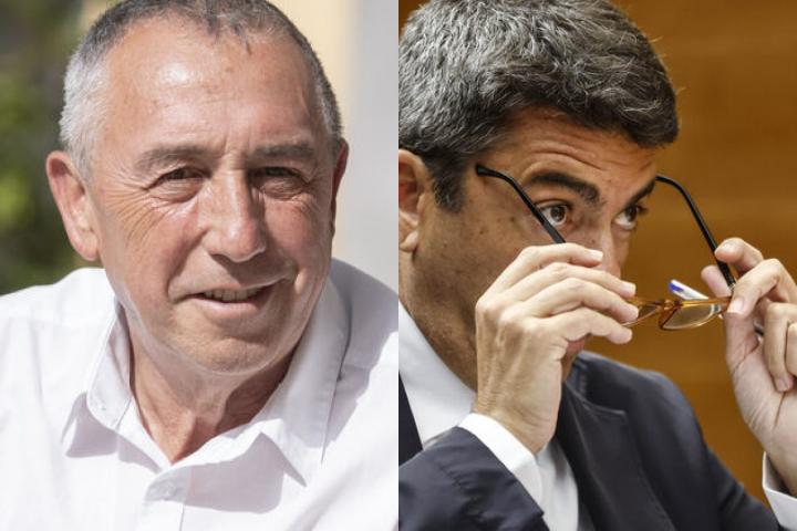 El diputado autonómico de Compromís Joan Baldoví; y el mandatario popular y presidente del PP valenciano, Carlos Mazón; en sendas imágenes de archivo.