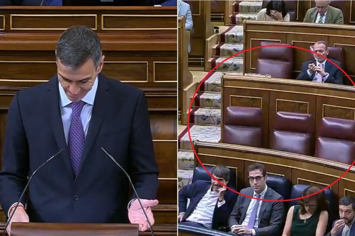 Fotomontaje de Pedro Sánchez en el Congreso y el escaño de Santiago Abascal
